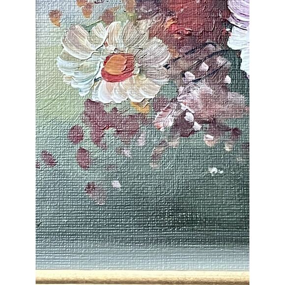 Vintage Framed Canvas Still Life of Flowers Signed Röth? Acrylic Textured Floral - Picture 15 of 16
